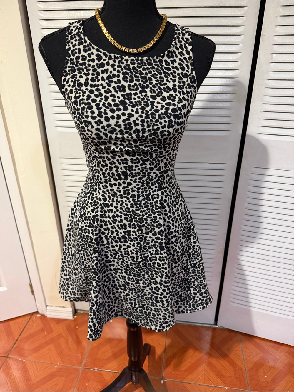 Divided Black & White Leopard Print Sleeveless Fit-and-Flare Dress